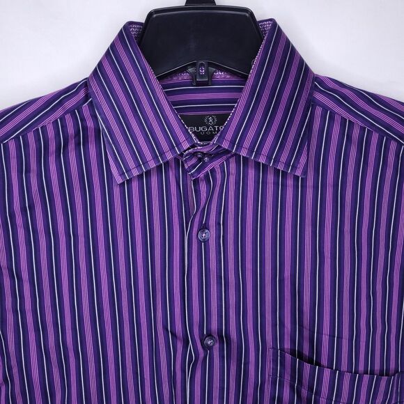 Bugatchi Shirt Mens Large Striped Purple - Picture 1 of 12